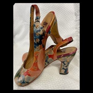 Fluevog Floral Prodigy Slingback Leather Pumps 7